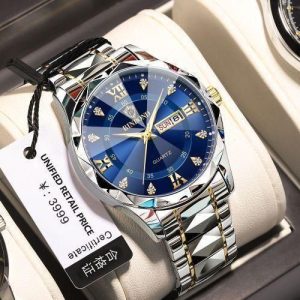 BINBOND Men's Silver Quartz Steel Band Watch - Waterproof, Glow-in-the-Dark, 50m Water Resistance