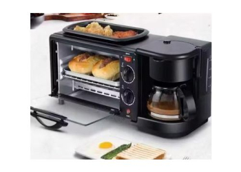Toast 3-in-1 Electric Breakfast Maker Oven Coffee Maker Frying Pan KW-206 Black