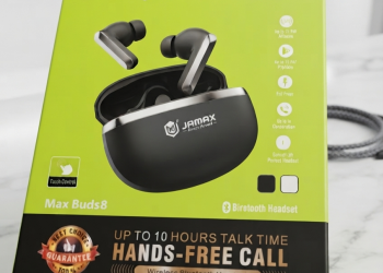 Jamax Max Buds 8, which are wireless Bluetooth earbuds.