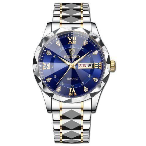 BINBOND Men's Silver Quartz Steel Band Watch - Waterproof, Glow-in-the-Dark, 50m Water Resistance - Image 5