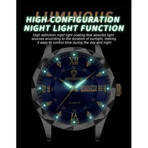 BINBOND Men's Silver Quartz Steel Band Watch - Waterproof, Glow-in-the-Dark, 50m Water Resistance - Image 8